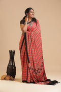 Red Harmony – Ajrakh Block Printed Modal Silk Saree