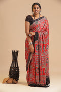 Red Harmony – Ajrakh Block Printed Modal Silk Saree