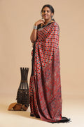 Red Harmony – Ajrakh Block Printed Modal Silk Saree