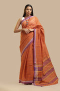 Udupi Cotton Saree | Terracotta Orange– Checks and Stripes | Handwoven