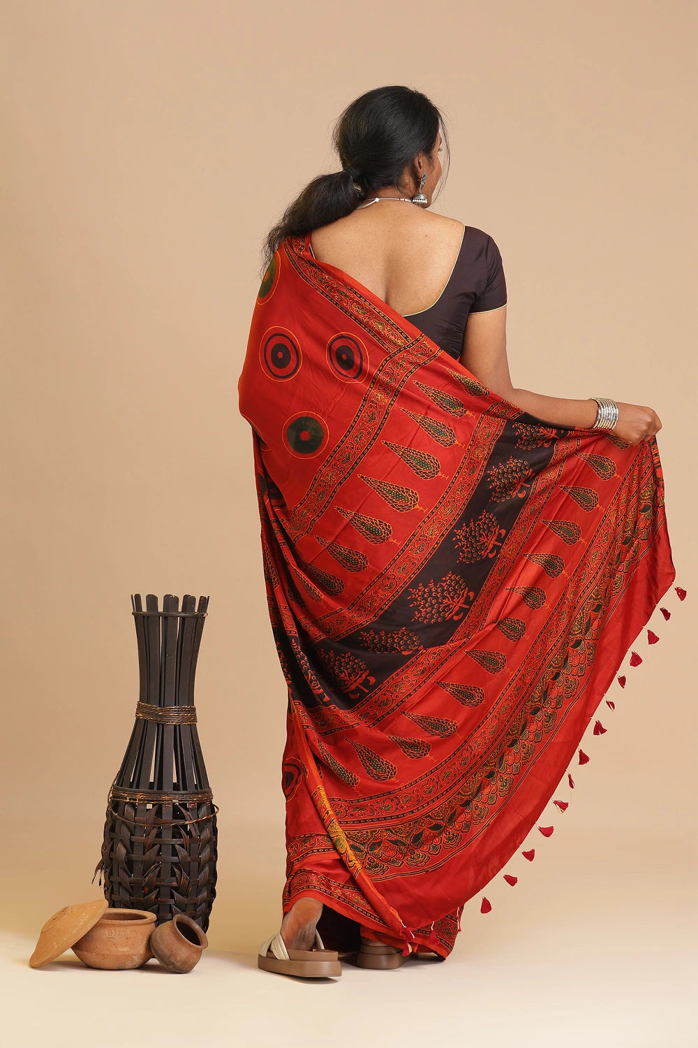 Red Harmony – Ajrakh Block Printed Modal Silk Saree