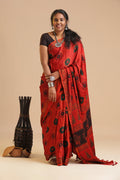 Red Harmony – Ajrakh Block Printed Modal Silk Saree