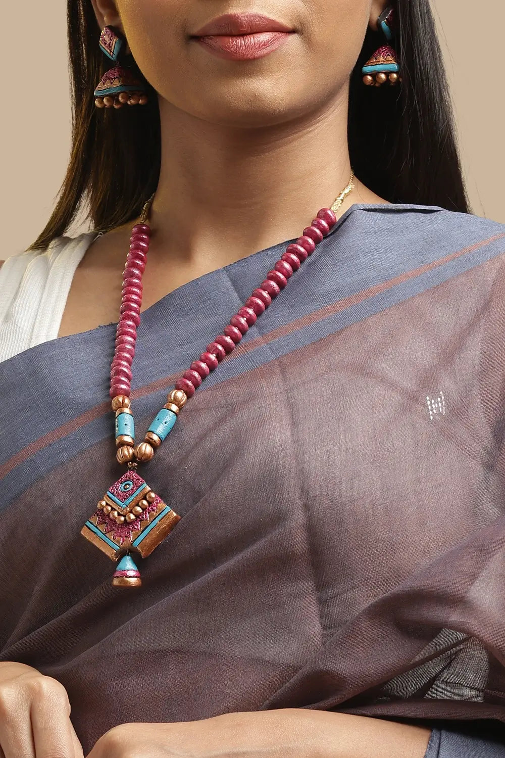 Udupi Cotton Saree | Mocha Mist- Buti and Stripes | Handwoven