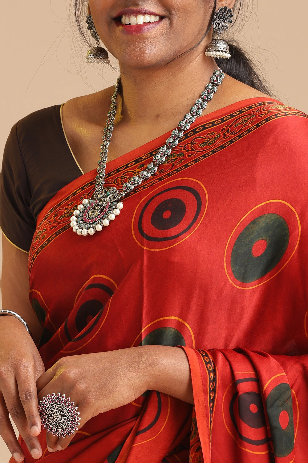 Red Harmony – Ajrakh Block Printed Modal Silk Saree