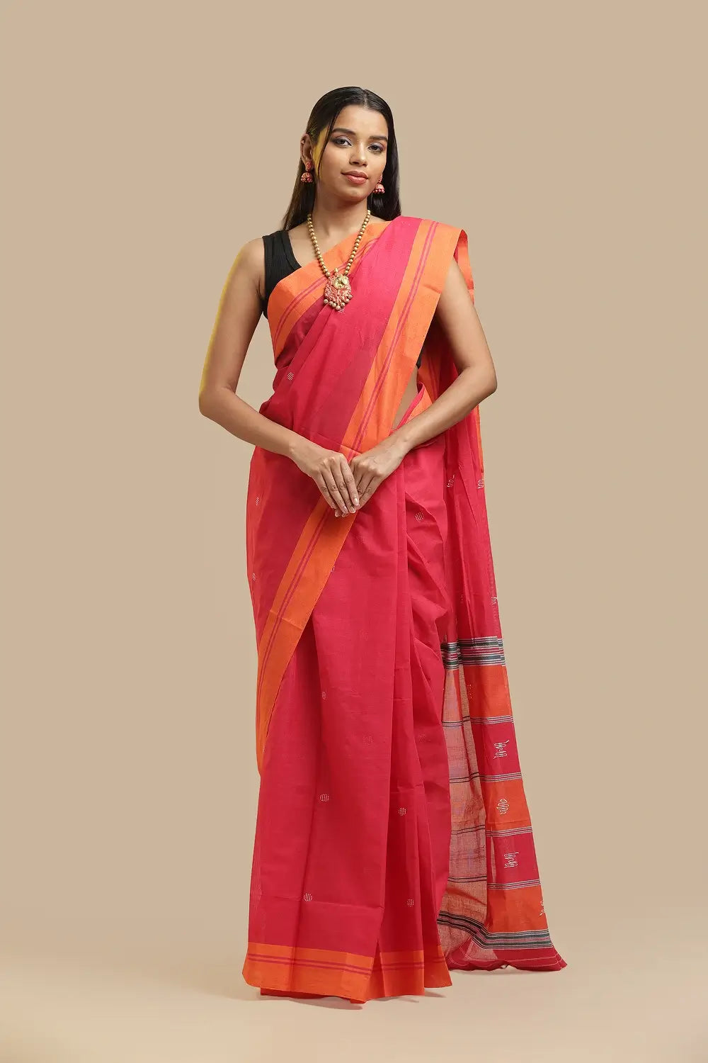 Udupi Cotton Saree | Rani Bloom – Buti Weave | Handwoven