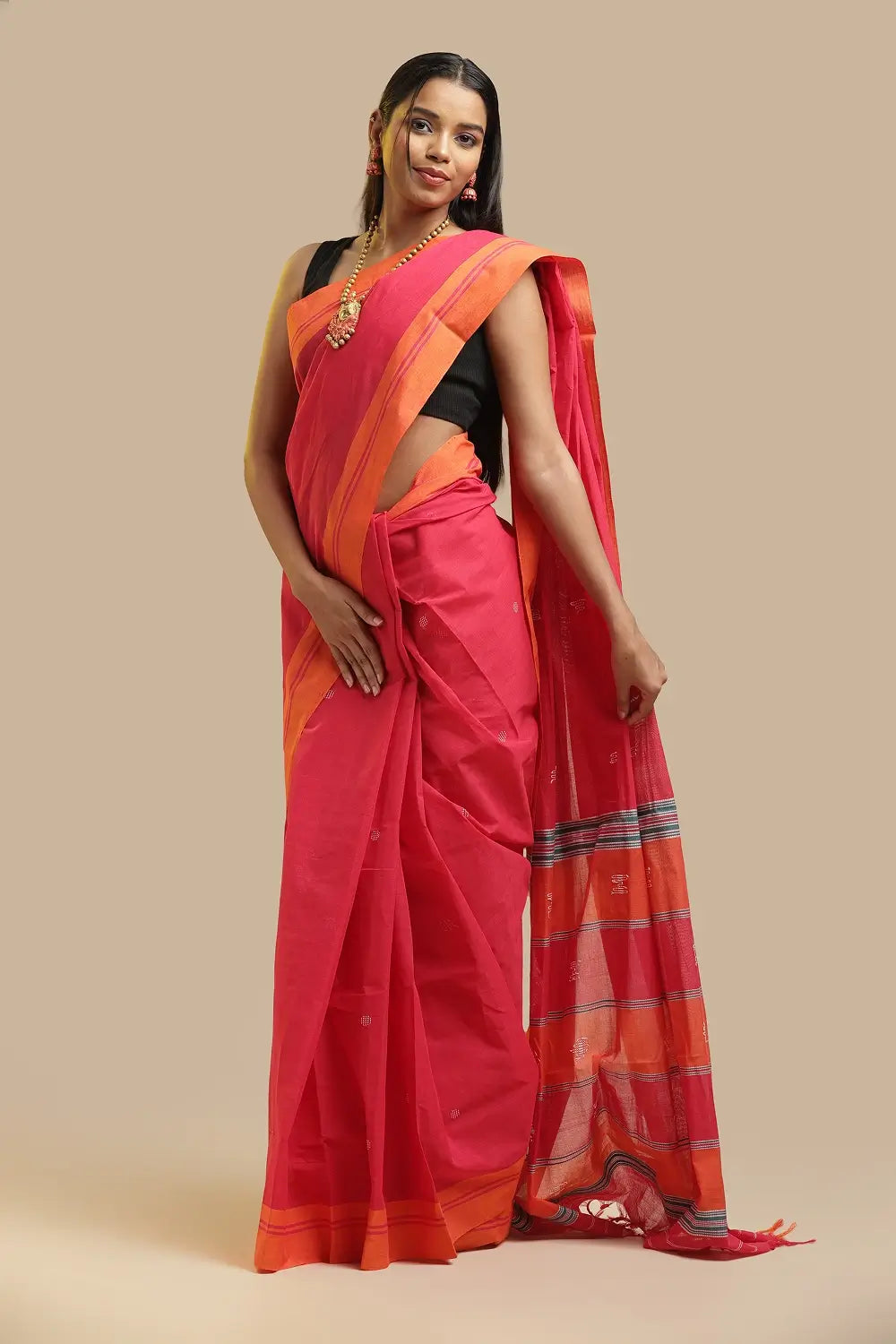 Udupi Cotton Saree | Rani Bloom – Buti Weave | Handwoven