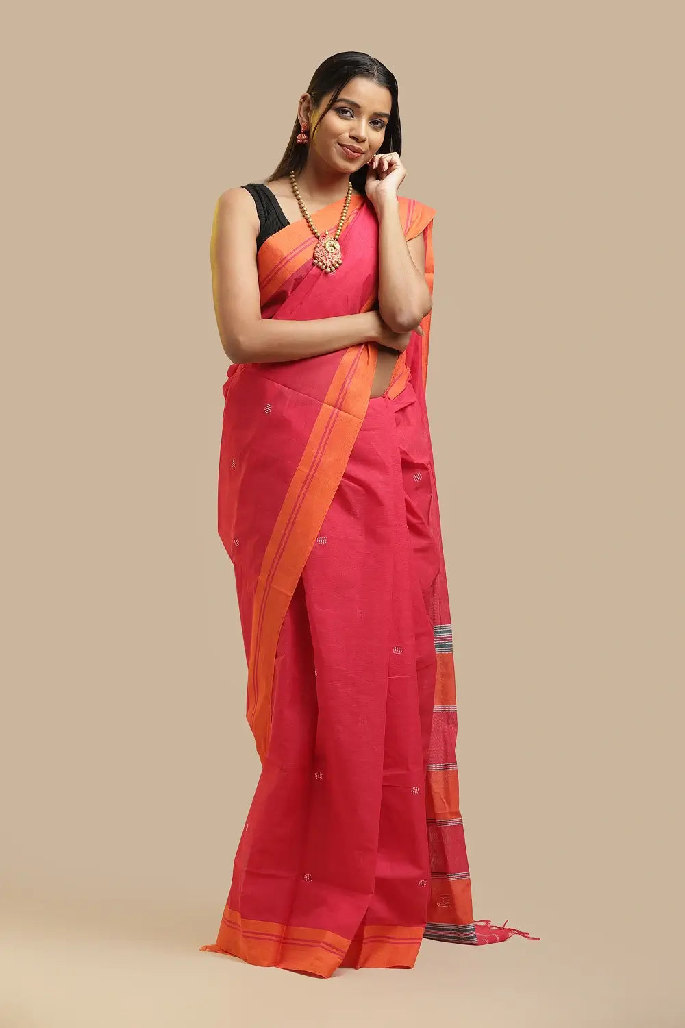 Udupi Cotton Saree | Rani Bloom – Buti Weave | Handwoven
