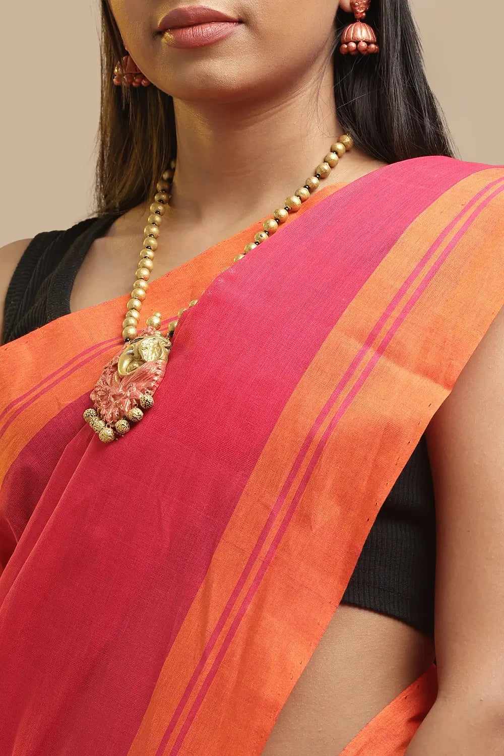 Udupi Cotton Saree | Rani Bloom – Buti Weave | Handwoven