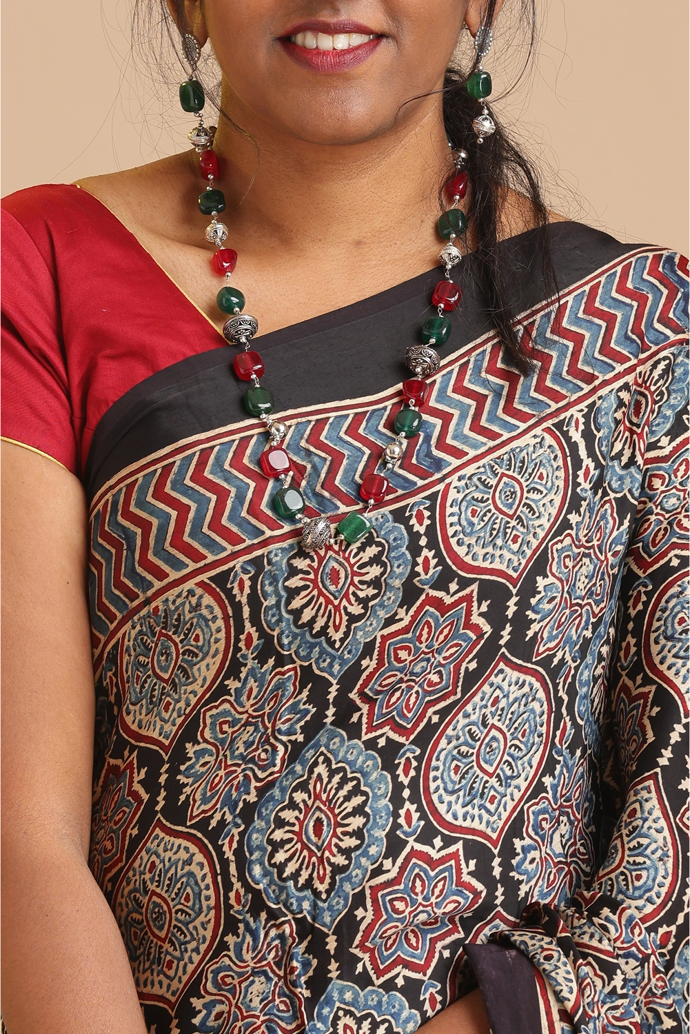 Black Harmony – Ajrakh Block Printed Modal Silk Saree