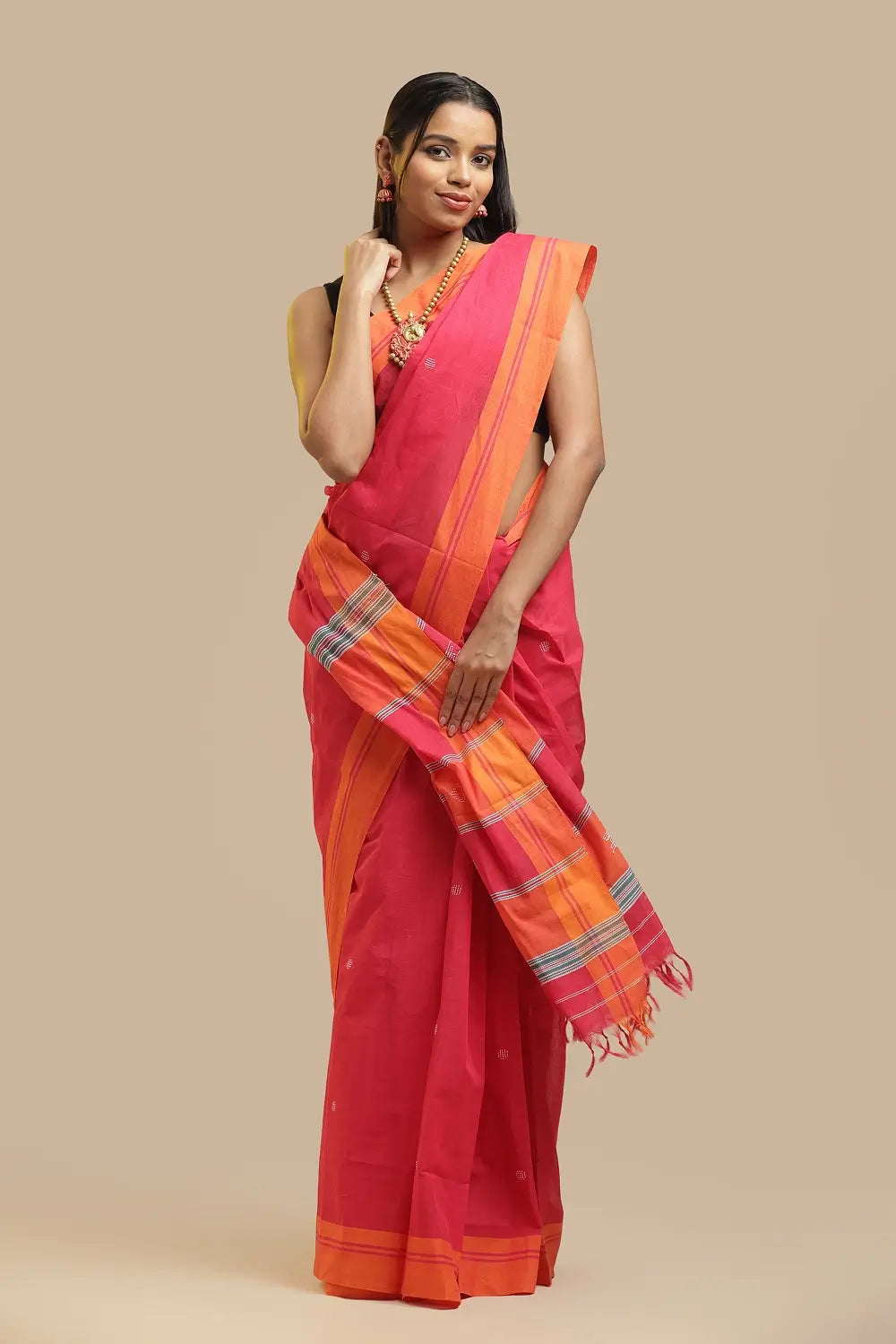 Udupi Cotton Saree | Rani Bloom – Buti Weave | Handwoven