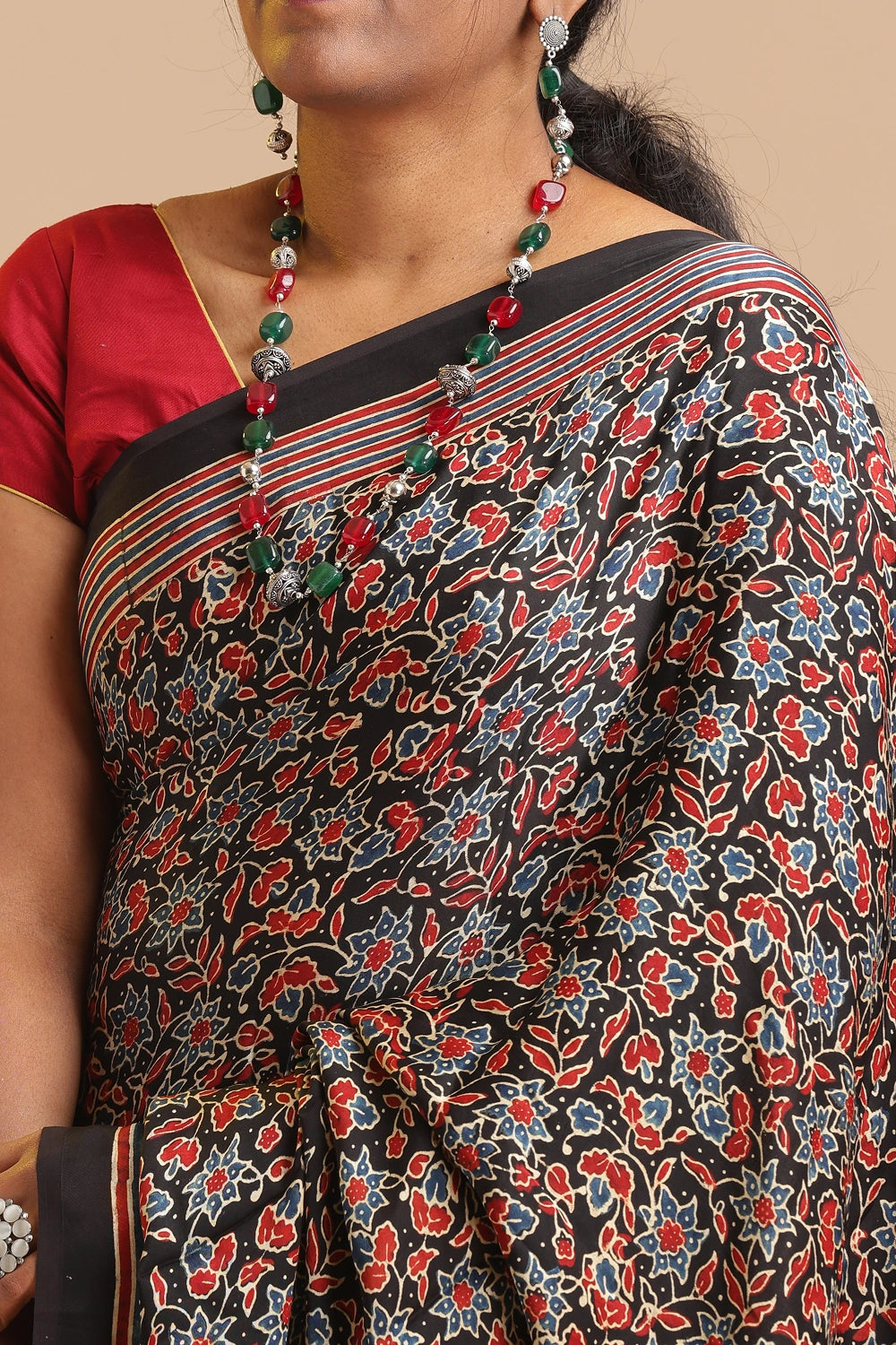 Black Harmony – Ajrakh Block Printed Modal Silk Saree