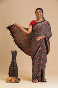 Black Harmony – Ajrakh Block Printed Modal Silk Saree