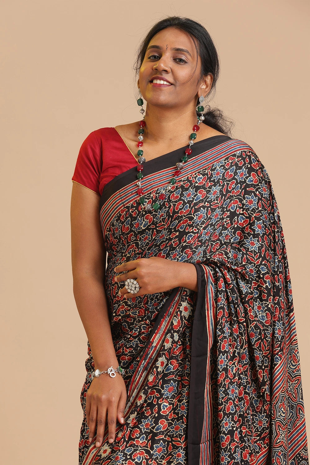 Black Harmony – Ajrakh Block Printed Modal Silk Saree