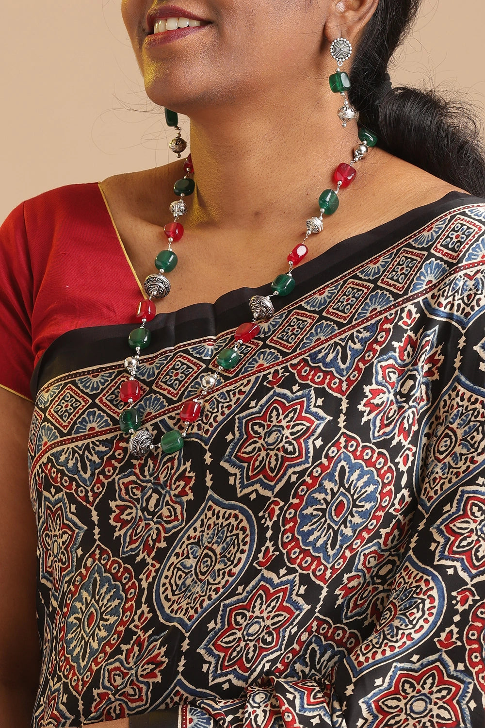 Black Harmony – Ajrakh Block Printed Modal Silk Saree