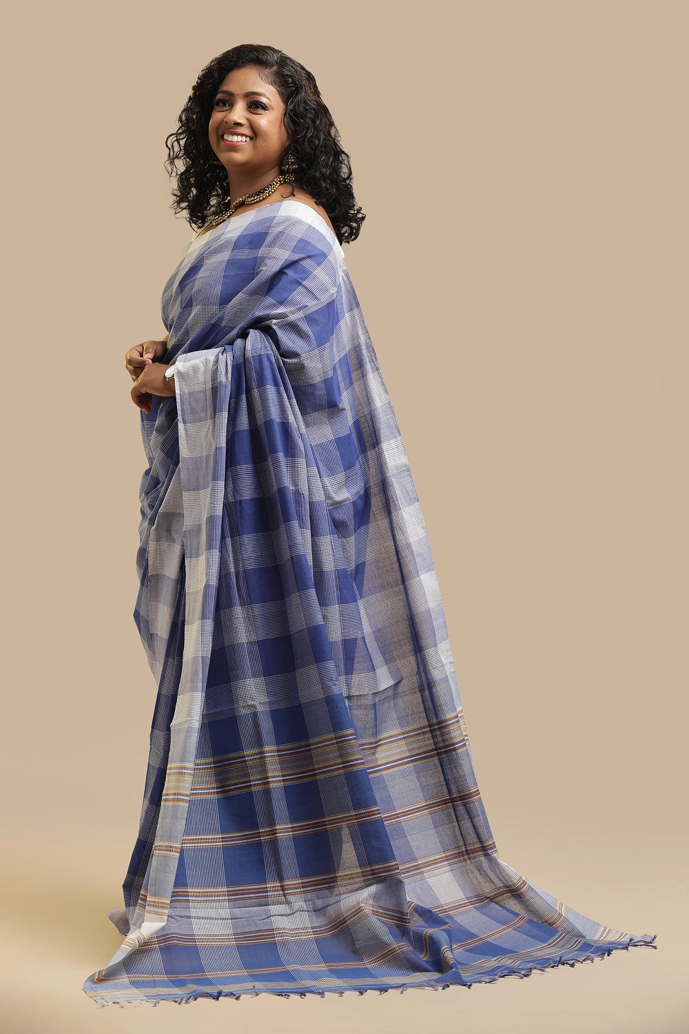 Udupi Cotton Saree | Blue Sky – Checks Weave | Handwoven