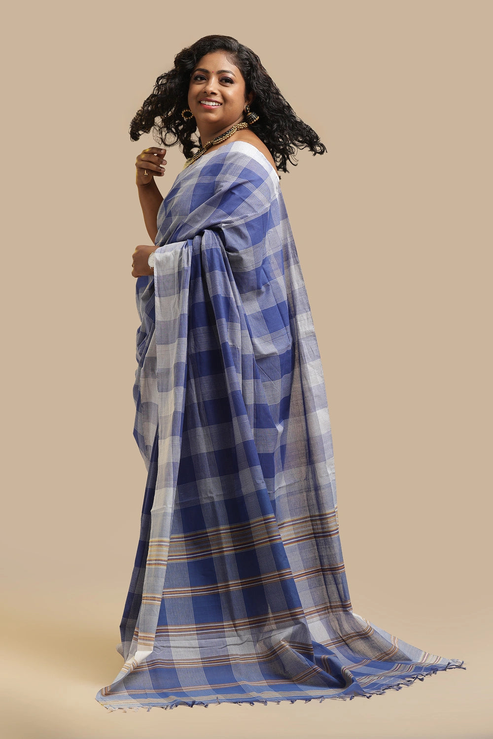 Udupi Cotton Saree | Blue Sky – Checks Weave | Handwoven