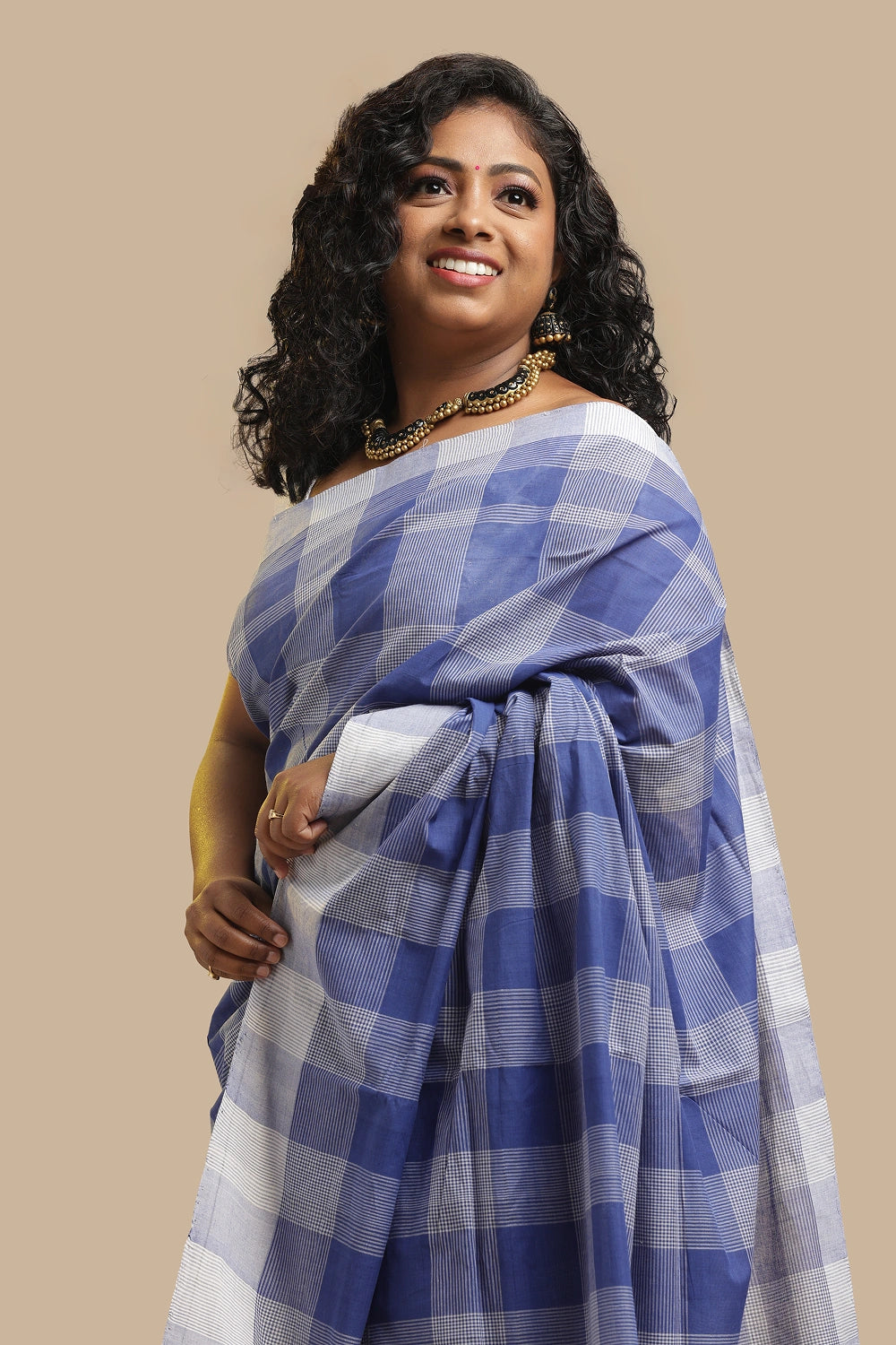 Udupi Cotton Saree | Blue Sky – Checks Weave | Handwoven