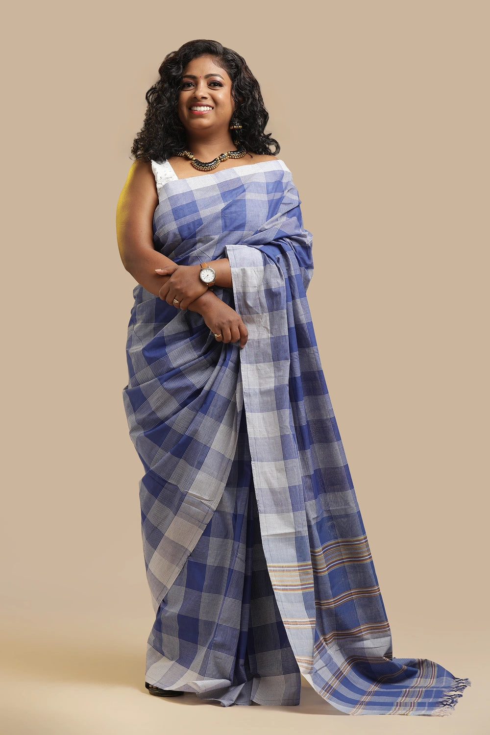 Udupi Cotton Saree | Blue Sky – Checks Weave | Handwoven