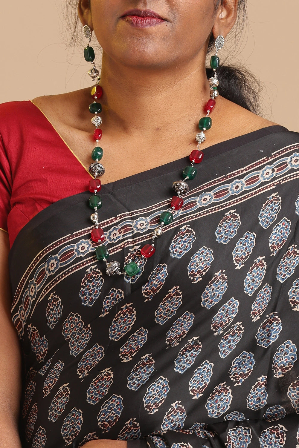 Black Harmony – Ajrakh Block Printed Modal Silk Saree