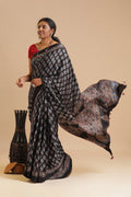 Black Harmony – Ajrakh Block Printed Modal Silk Saree