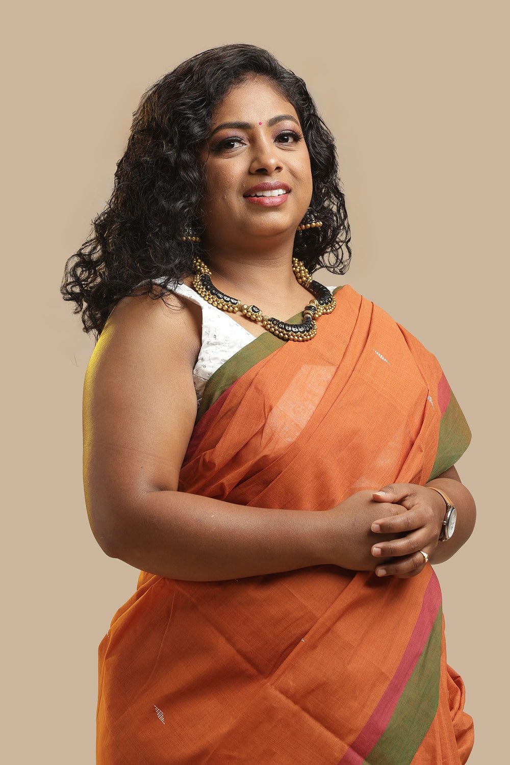 Udupi Cotton Saree | Burnt Ember – Buti Weave | Handwoven