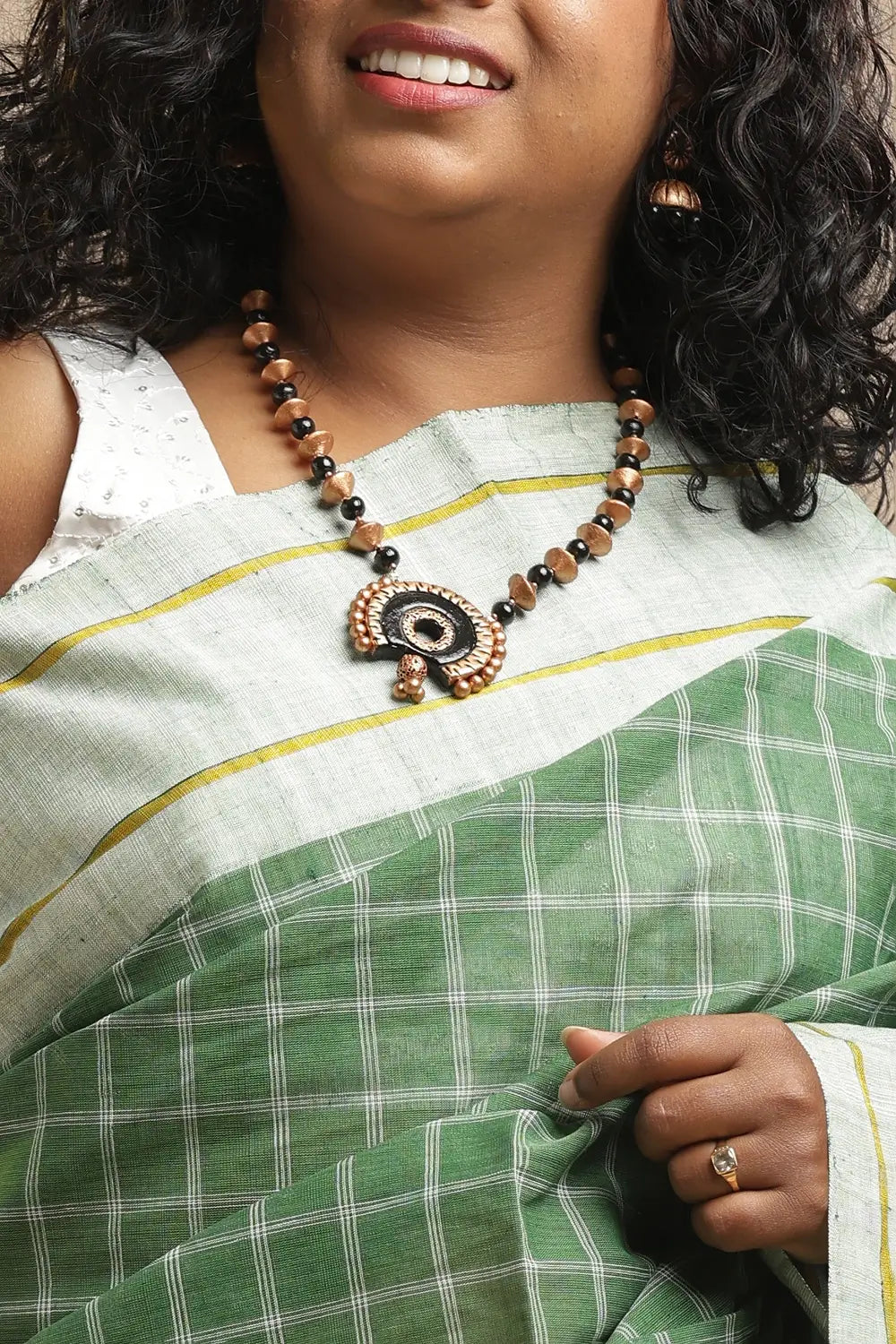 Udupi Cotton Saree | Bottle Green Aura – Checks Weave | Handwoven