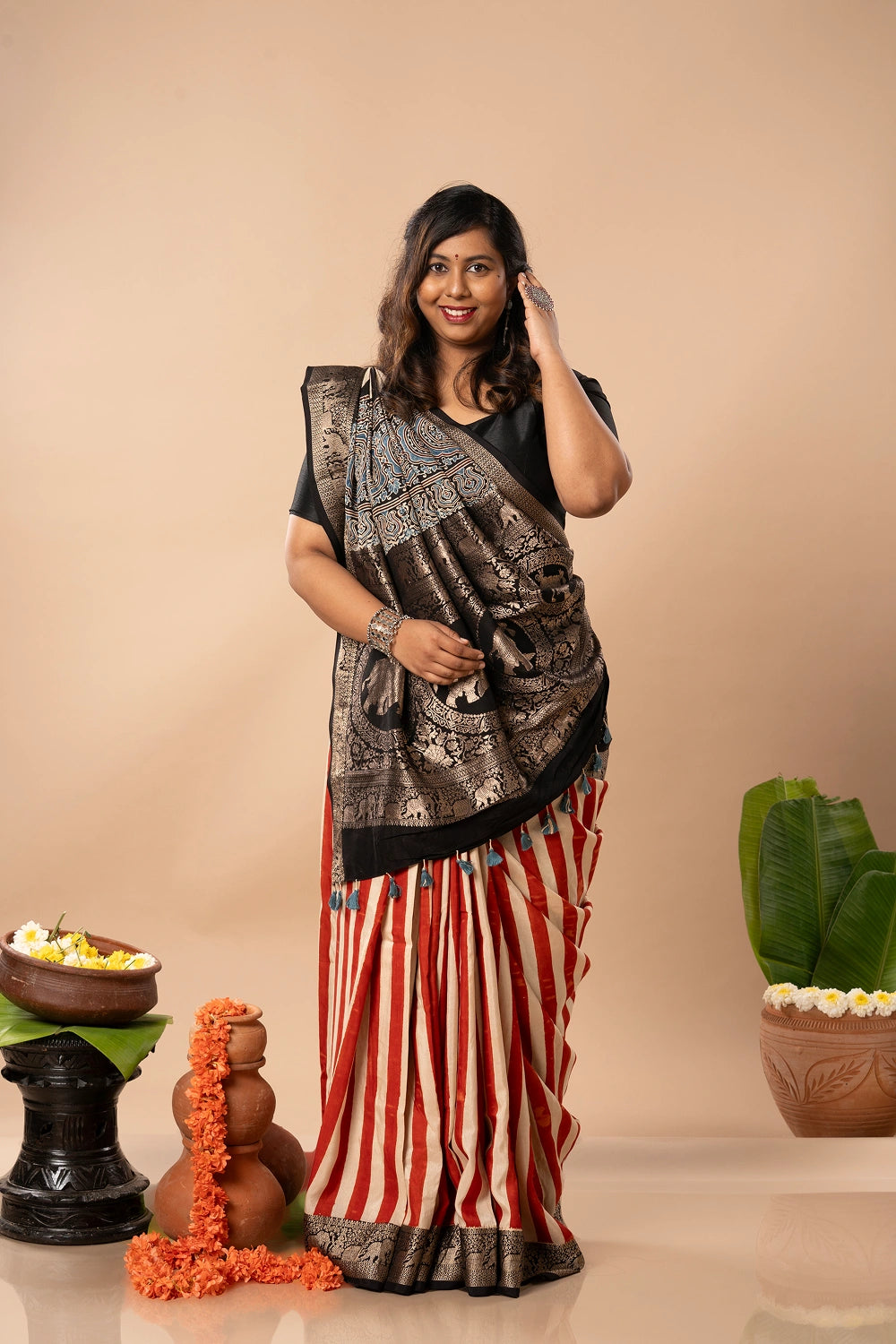 Crimson Heritage- Ajrakh Dola Saree
