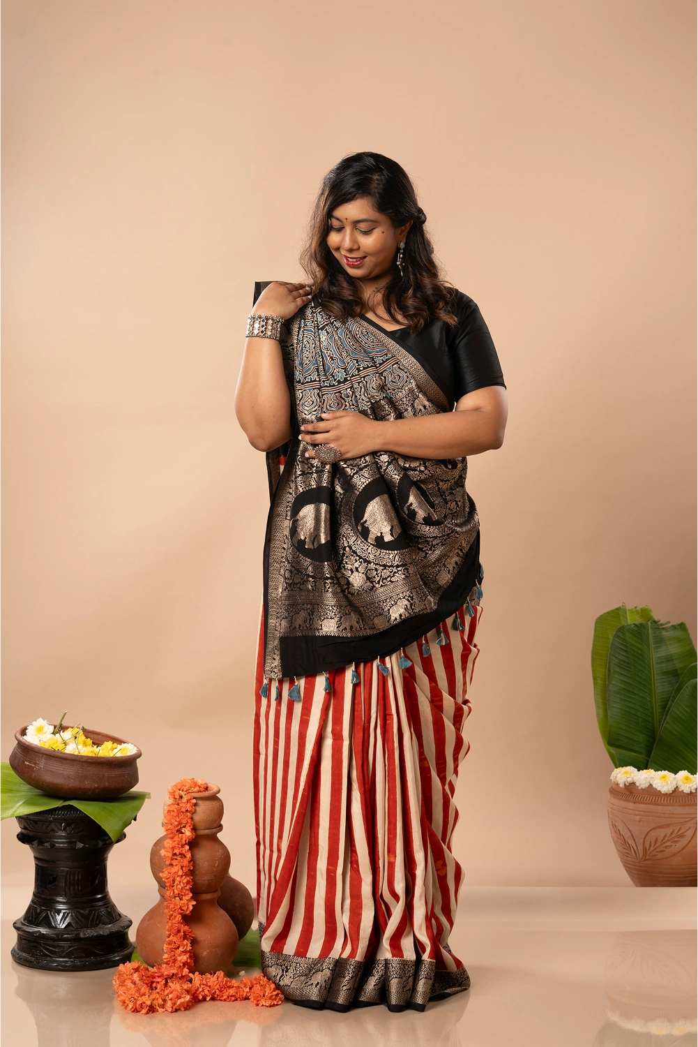 Crimson Heritage- Ajrakh Dola Saree