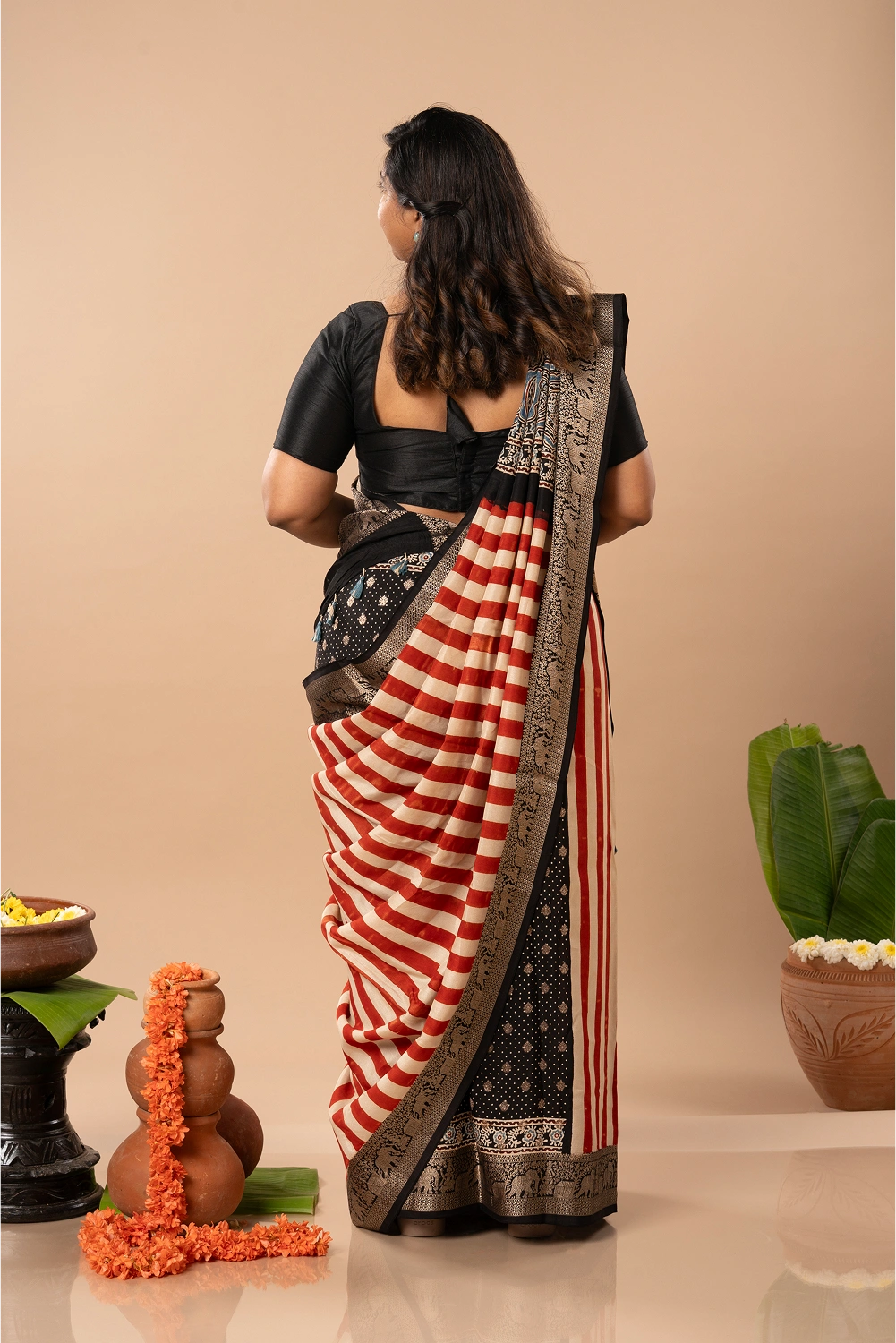 Crimson Heritage- Ajrakh Dola Saree