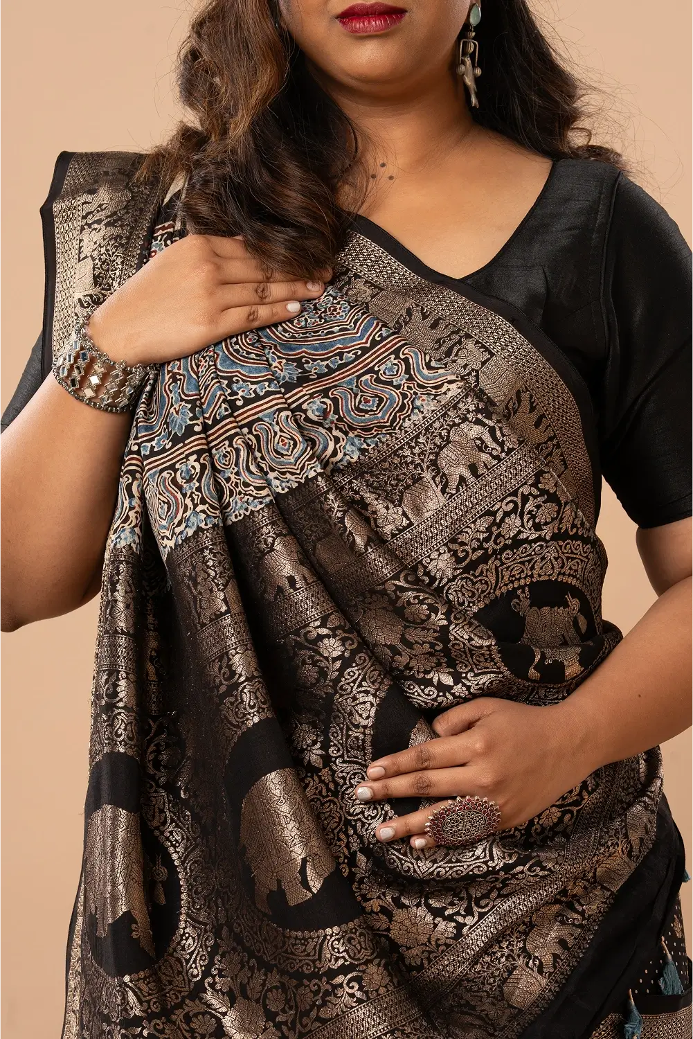 Crimson Heritage- Ajrakh Dola Saree
