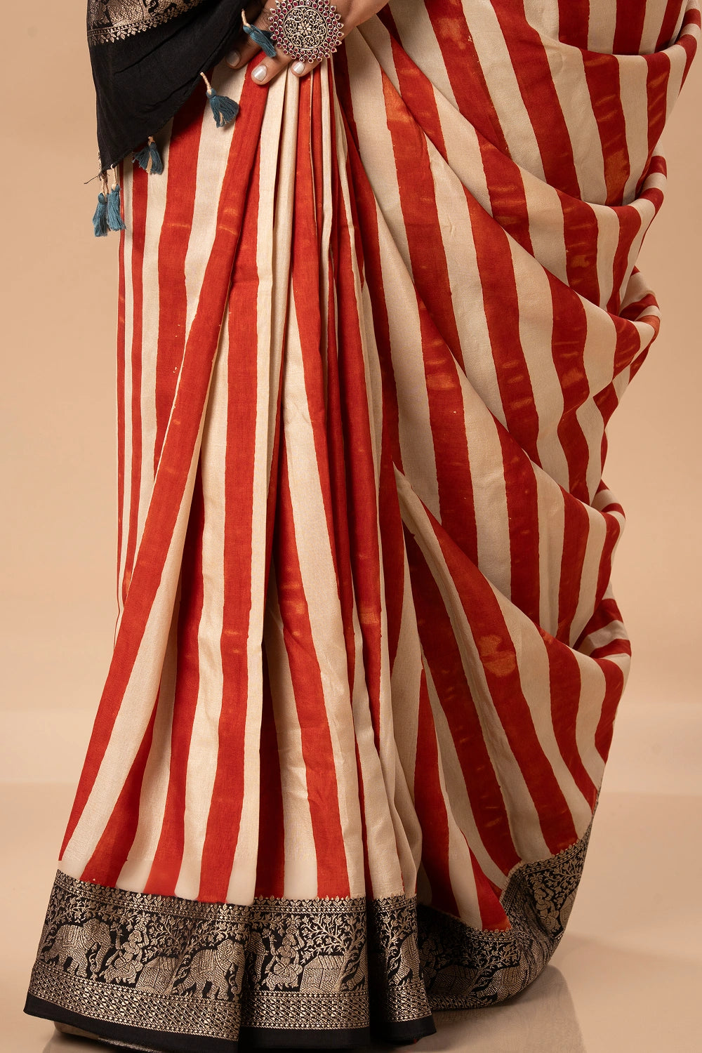 Crimson Heritage- Ajrakh Dola Saree