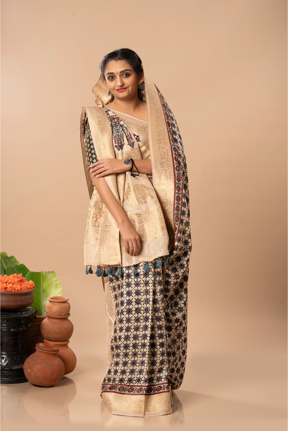 Mughal Mosaics- Ajrakh Dola Saree