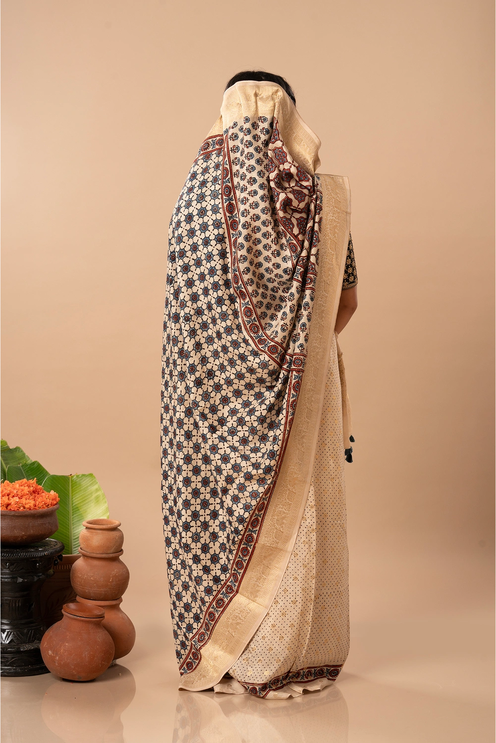 Mughal Mosaics- Ajrakh Dola Saree