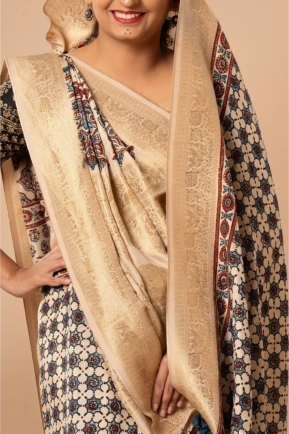 Mughal Mosaics- Ajrakh Dola Saree