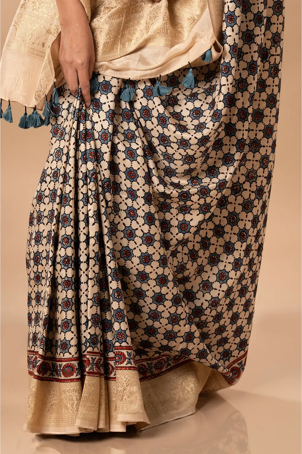 Mughal Mosaics- Ajrakh Dola Saree