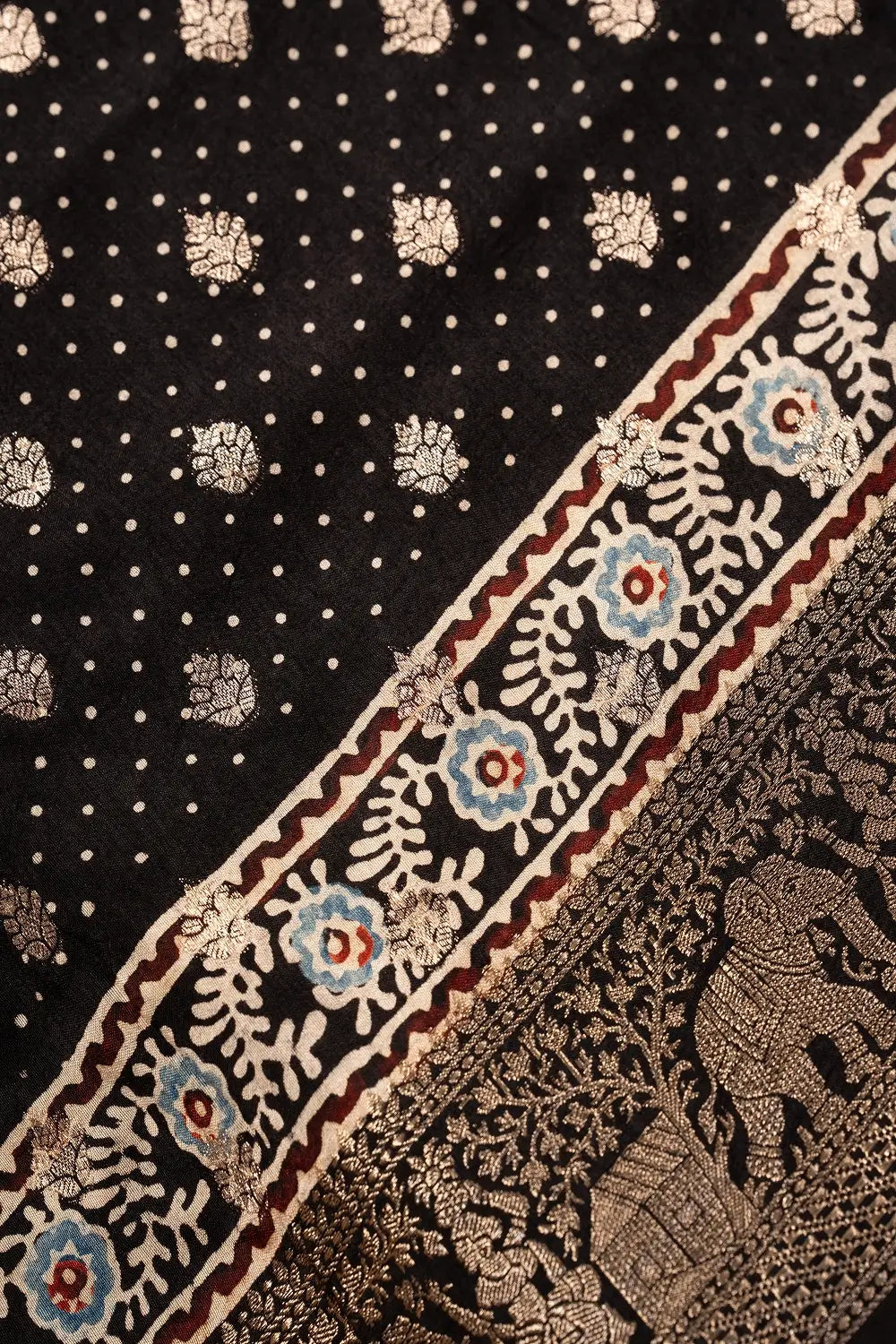 Crimson Heritage- Ajrakh Dola Saree