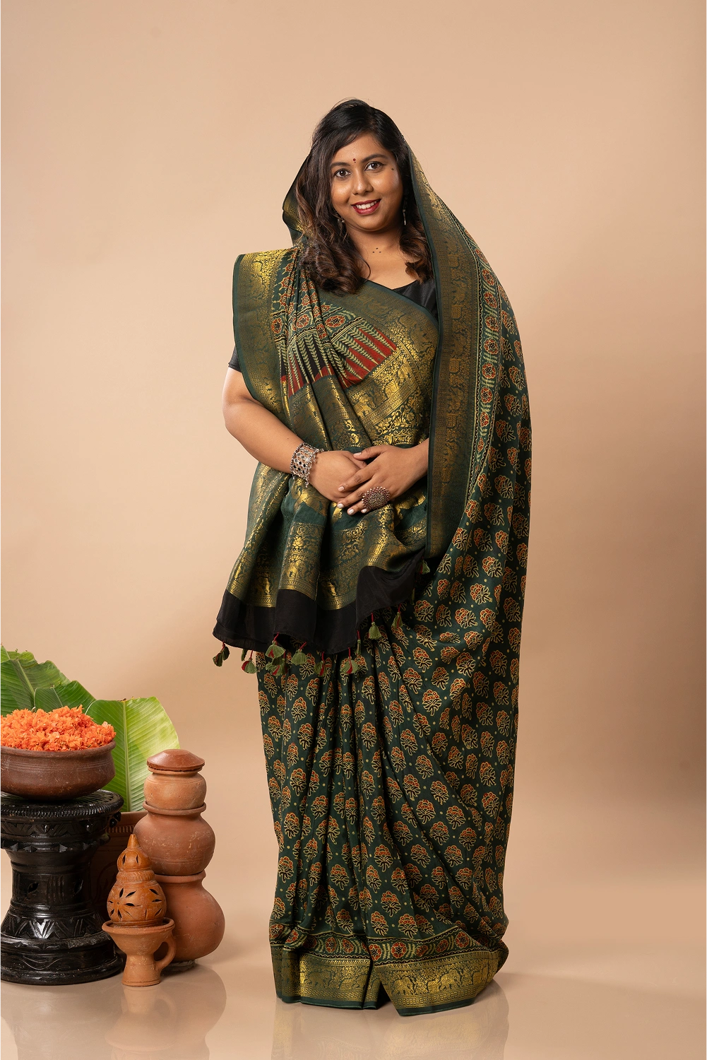 Temple Grove- Ajrakh Dola Saree