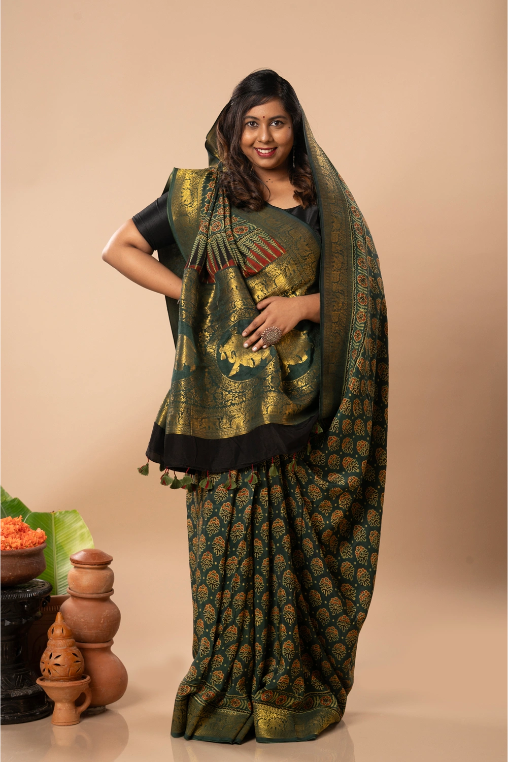 Temple Grove- Ajrakh Dola Saree