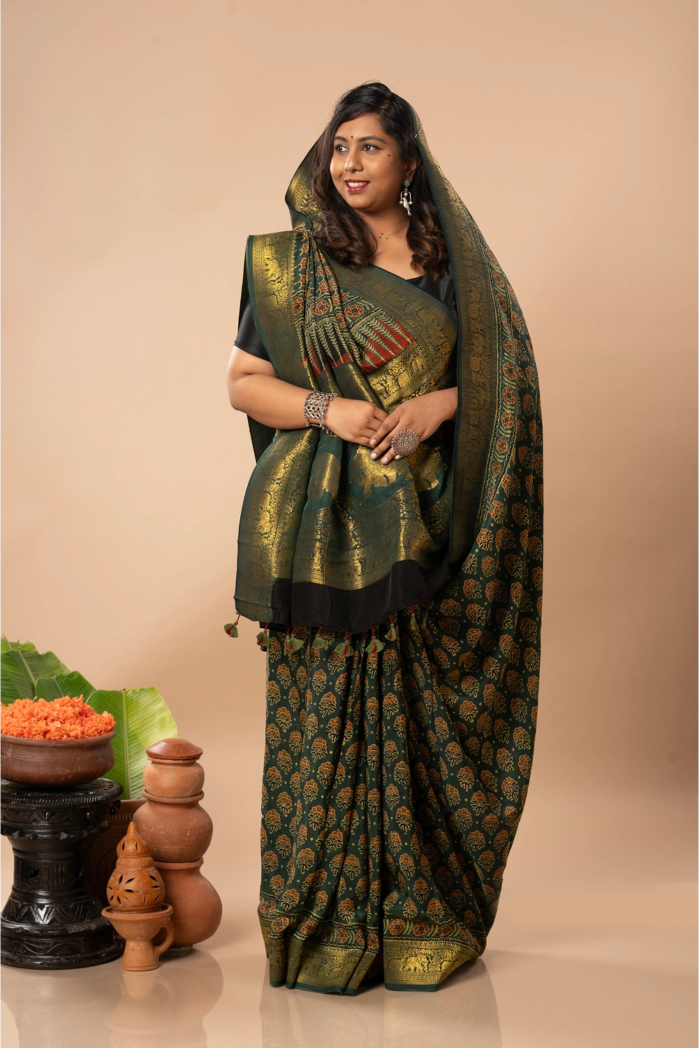 Temple Grove- Ajrakh Dola Saree