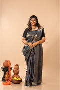 Midnight Grace- Ajrakh Dola Saree