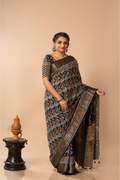 Midnight Blossom- Ajrakh Dola Saree