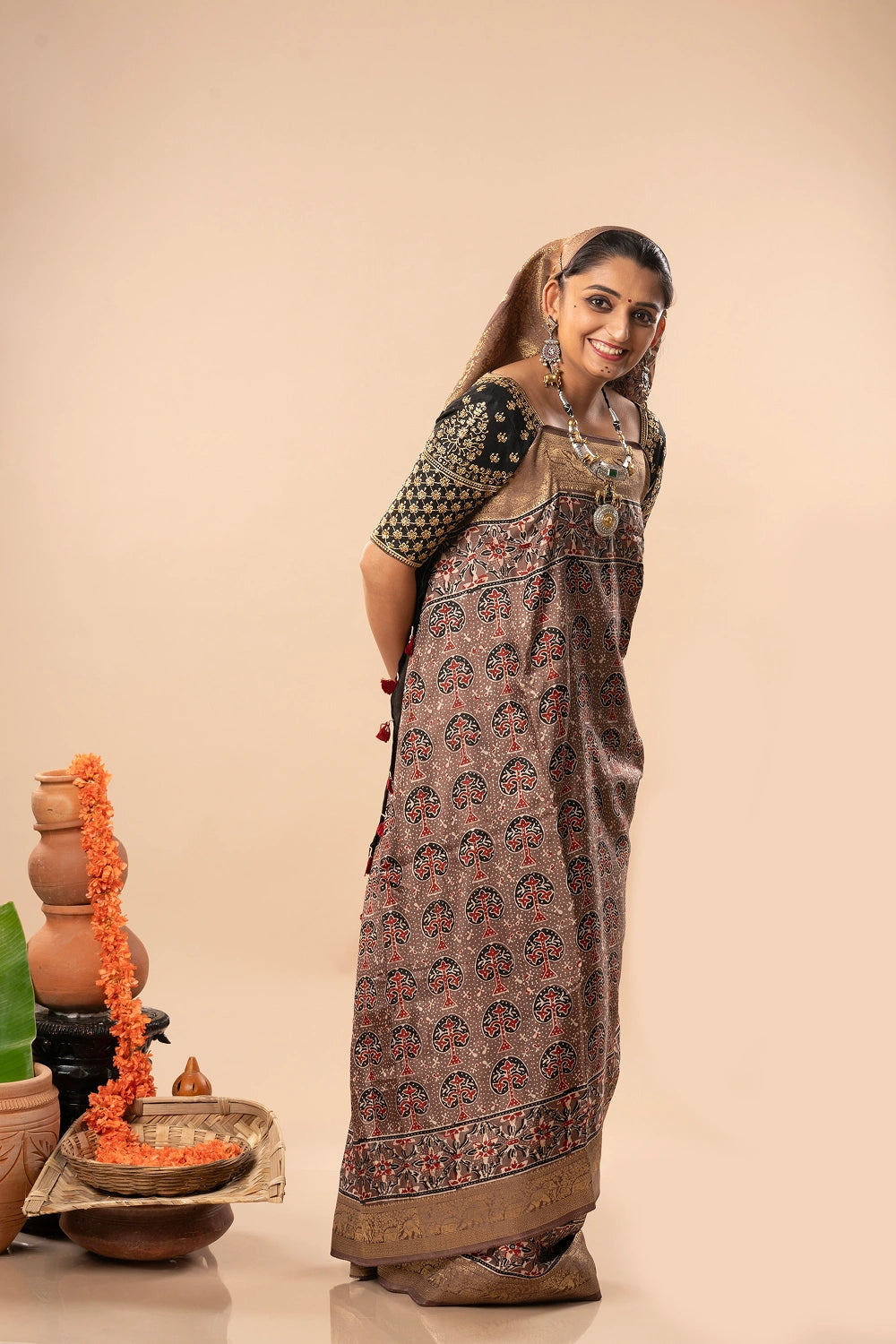 Autumn Whisper- Ajrakh Dola Saree