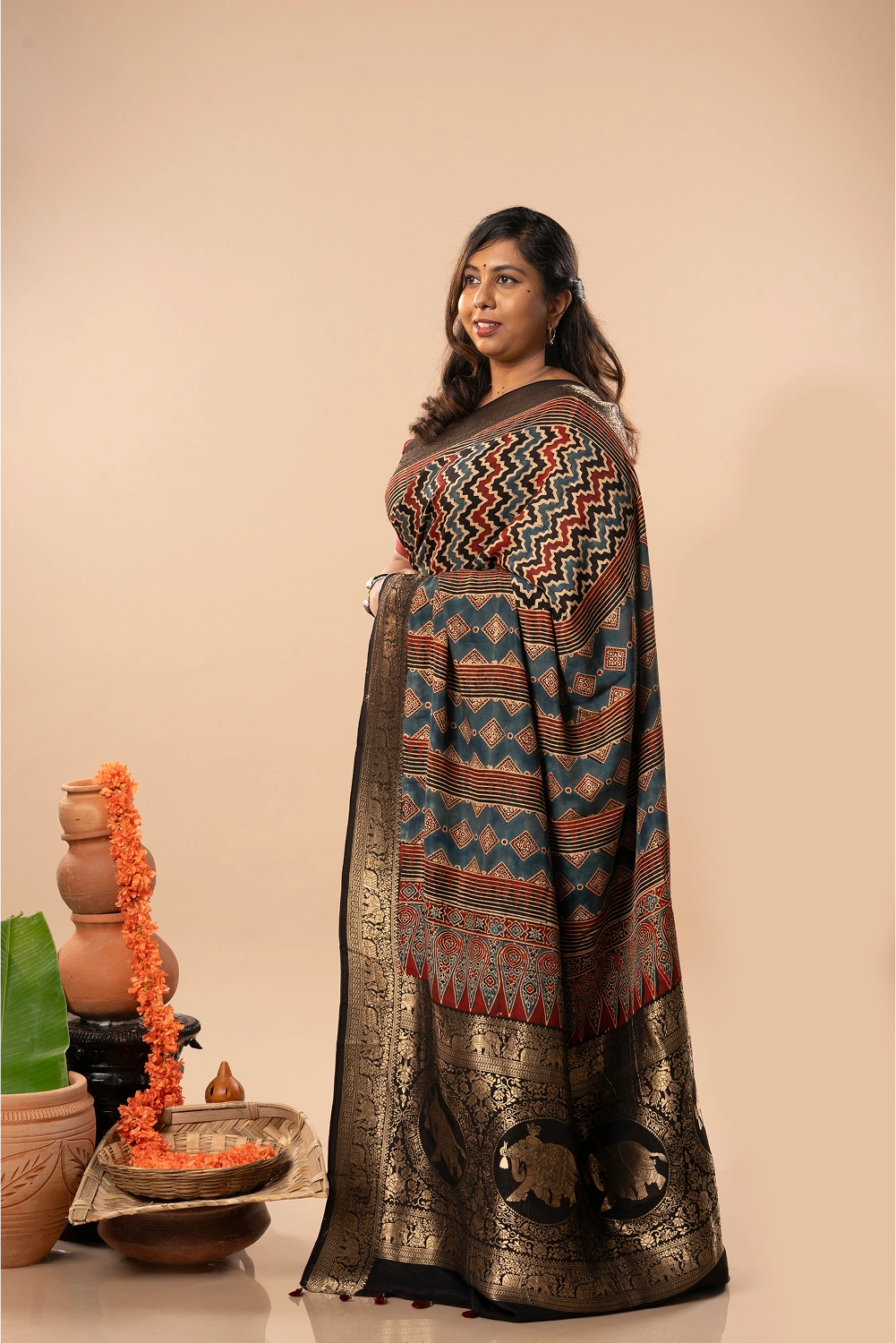 Mystic Elegance- Ajrakh Dola Saree