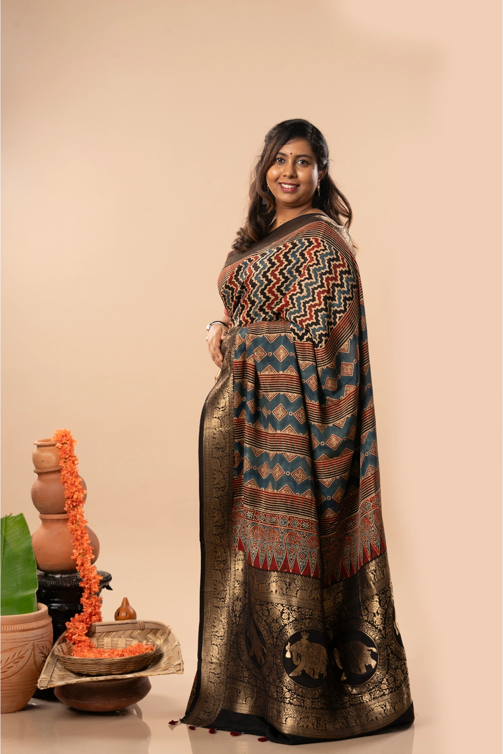 Mystic Elegance- Ajrakh Dola Saree