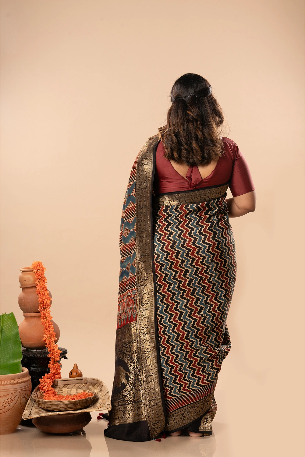 Mystic Elegance- Ajrakh Dola Saree