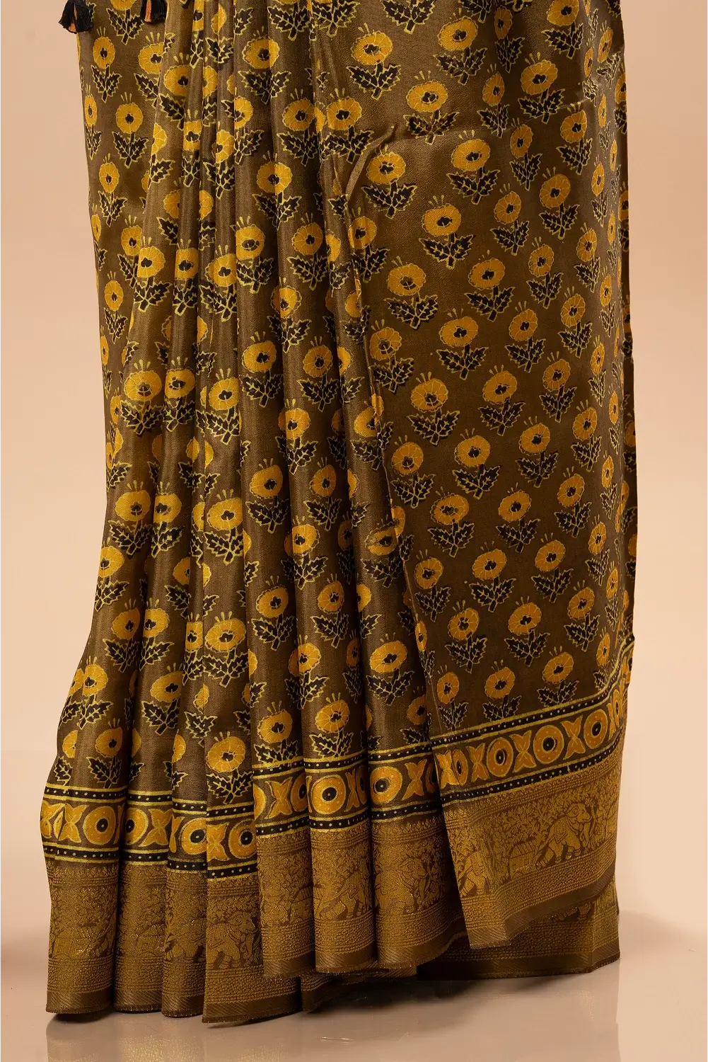 Golden Radiance- Ajrakh Dola Saree