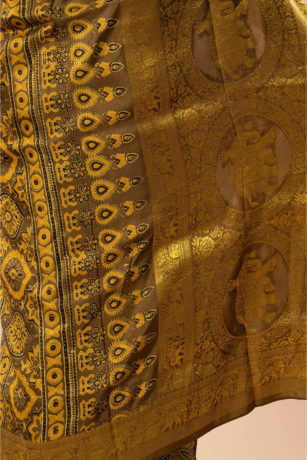 Golden Radiance- Ajrakh Dola Saree