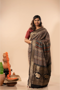 Midnight Elegance- Ajrakh Dola Saree