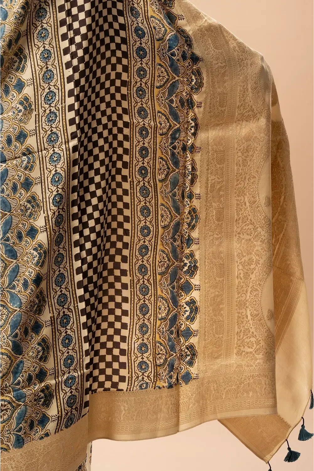 Royal Ivory- Ajrakh Dola Saree