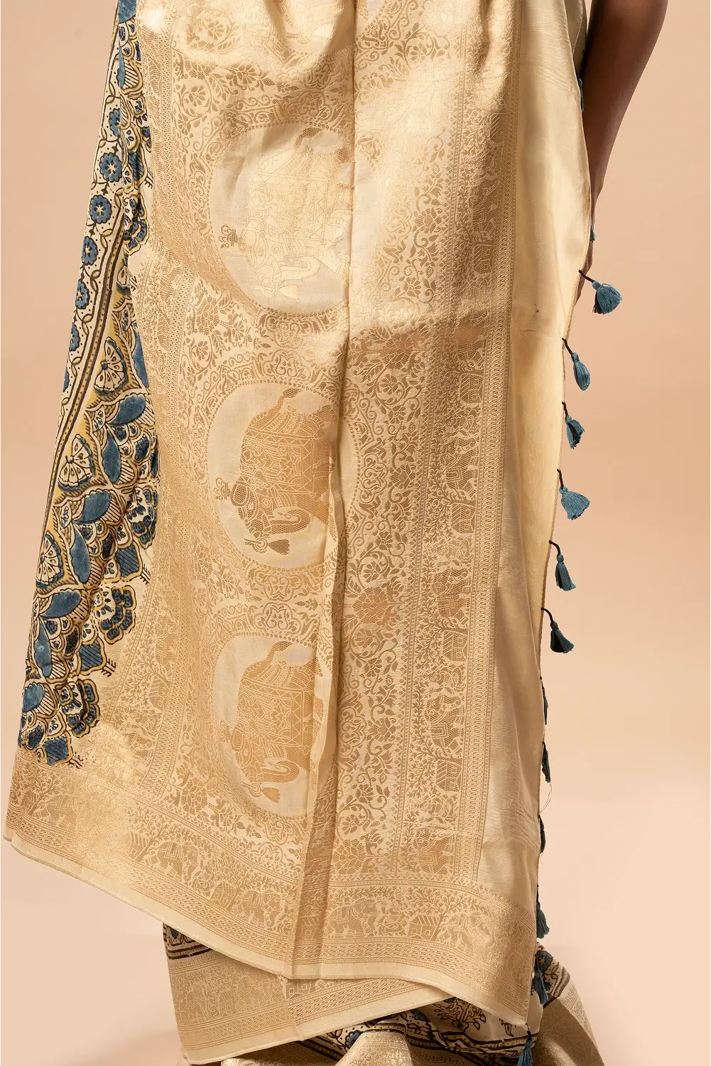 Royal Ivory- Ajrakh Dola Saree